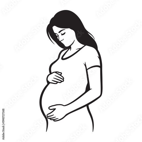 Pregnant Woman Silhouette Line Art Illustration for Maternity Care Design