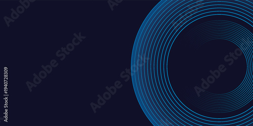 Blue abstract background with spiral circle lines, technology futuristic template. Vector illustration.