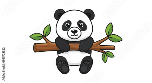 A charming cartoon panda bear clings to a branch surrounded by lush green leaves a delightful silhouette high quality professional detailed