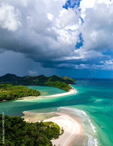Tropical Paradise - Aerial View of Langkawi Islands Coastline and Turquoise Waters.