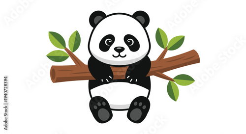 A charming panda bear clings to a branch surrounded by lush green leaves creating a delightful scene silhouette high quality professional