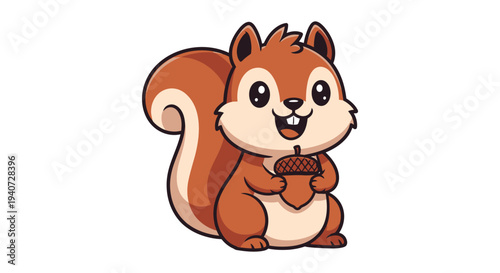 A charming cartoon squirrel cheerfully holds an acorn displaying a playful pose in a dark silhouette high quality professional detailed modern