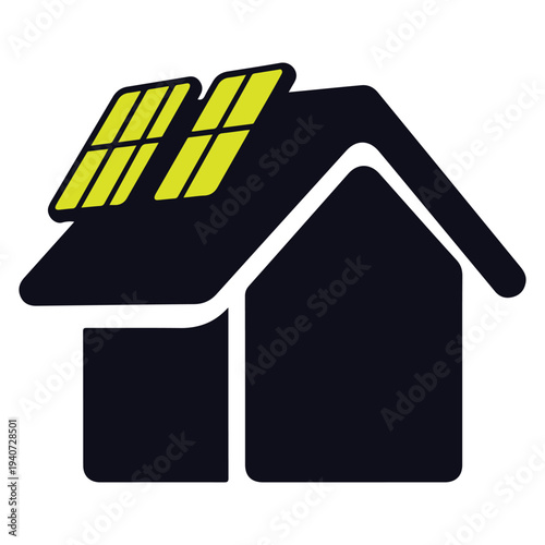 Modern house with solar panels on the roof for clean energy