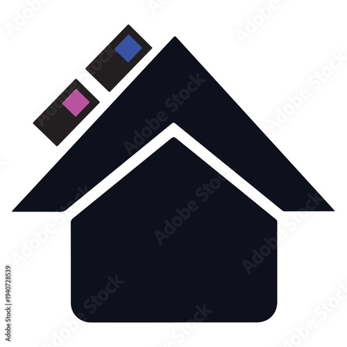 Abstract house shape with colored squares on roof