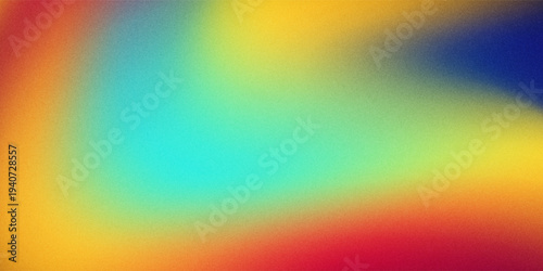 A dynamic abstract background featuring a smooth transition of colors from fiery red and orange to deep blue and teal overlaid with a fine grain