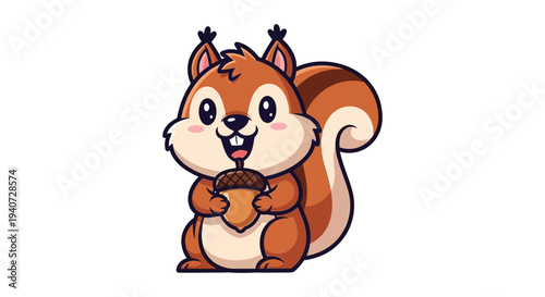 A charming cartoon squirrel happily holds an acorn displaying a delightful and simplistic silhouette high quality professional detailed modern elegant stylish