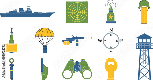 Military and defense icons for strategic planning and operations