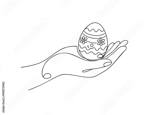 Hand Holding Decorative Easter Egg Line Art