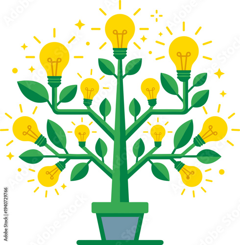 Creative tree with light bulbs representing innovation and growth
