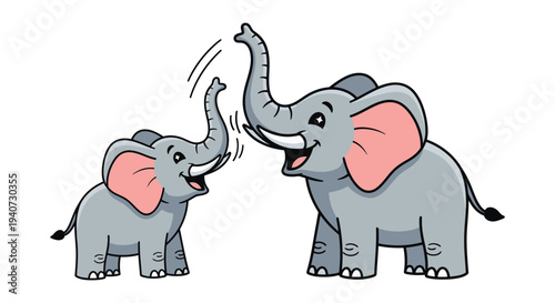 A playful illustration depicts a large elephant and a calf interacting showcasing cheerful expressions silhouette high quality professional detailed modern elegant