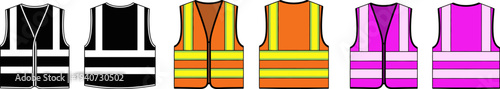 Set of safety vests collection in different colors and designs for workers