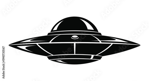 A striking black silhouette of a classic flying saucer design showcasing a retro futuristic aesthetic silhouette high quality professional detailed modern