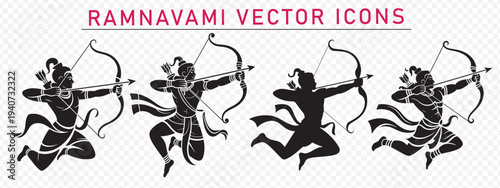 A set of Ramnavami vector icons featuring Lord Rama in various poses