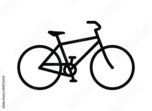 Simple black line drawing depicts a standard modern bicycle viewed from.