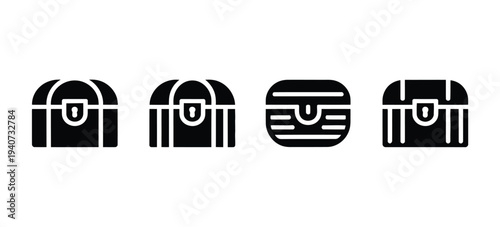 Four different styles of closed treasure chest icons displayed in a row.