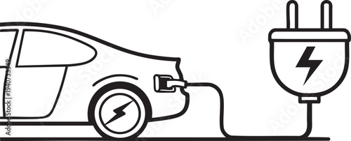 Electric Car Charging Line Art Vector Illustration