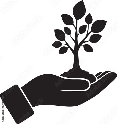 Hand holding a growing tree vector illustration