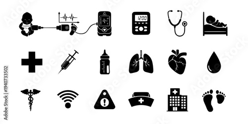 Neonatal Pulse Oximeter Sensor on Baby Foot Silhouette