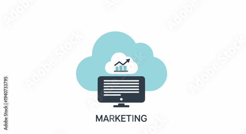 Digital Marketing Concept with Cloud and Computer Monitor.