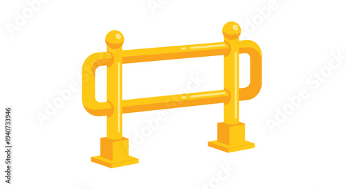 A bright golden metallic barrier with two horizontal bars and rounded finials stands prominently on a pristine white background.