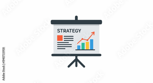 Business presentation on strategy with charts and graphs on a projector screen.