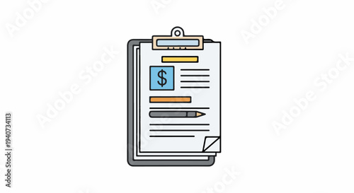 Simple illustration of a clipboard with a financial document.