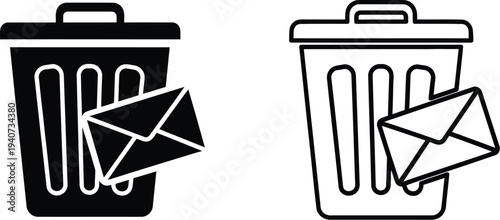 Trash can delete email icon isolated on transparent background, Vector