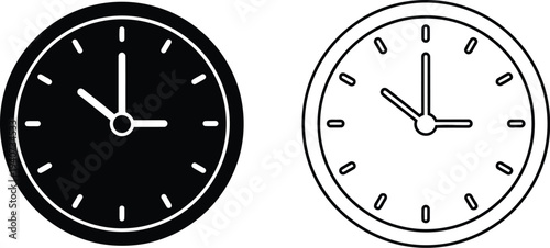 Clocks time concept black white isolated on transparent background, Vector