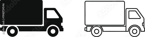 Black and white trucks side by side delivery vehicles isolated on transparent background, Vector