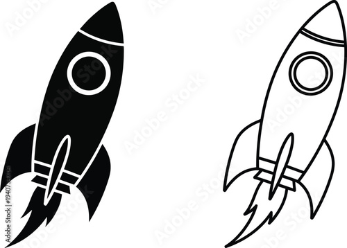 Rocket launch space blastoff isolated on transparent background, Vector