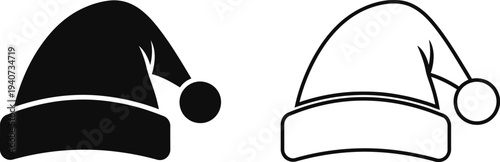 Christmas santa hats black and white isolated on transparent background, Vector