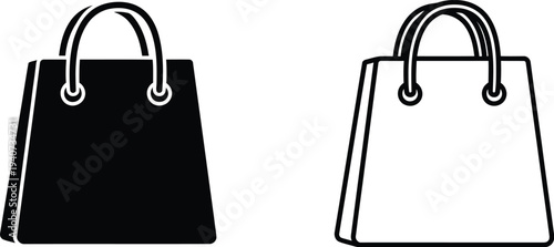Black and white shopping bags isolated on transparent background, Vector