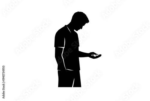 Vector silhouette of man holding smartphone