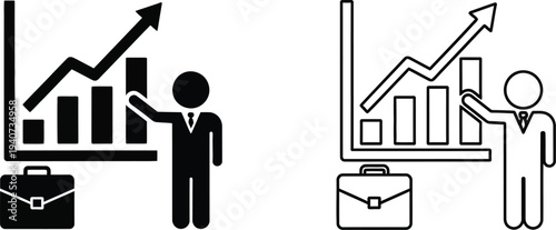 Business growth analysis graph isolated on transparent background, Vector