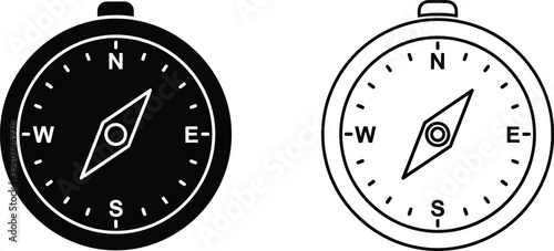 Compass navigation direction black white isolated on transparent background, Vector