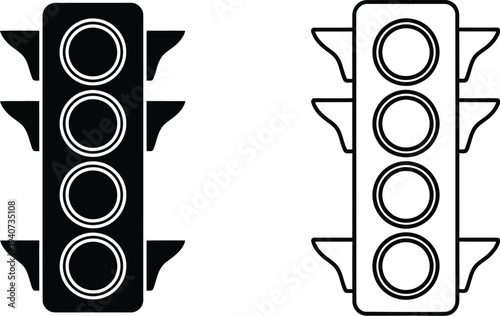 Traffic lights icons black white isolated on transparent background, Vector