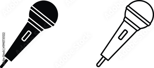 Microphone duo, black and white illustration isolated on transparent background, Vector