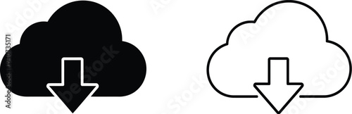 Cloud download icons isolated on transparent background, Vector