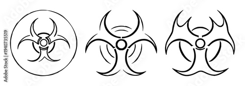 Biohazard waste symbol set with bold strokes icons isolated on white featuring biohazard, laboratory safety, warning icon with hazard and waste