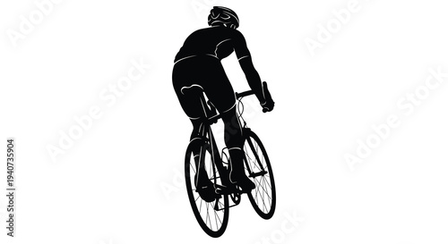 A cyclist rides a road bike viewed from behind emphasizing motion and athletic form a stark silhouette high quality professional detailed