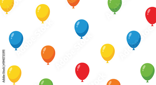 Multiple vibrant, round balloons in various colors are floating freely against a clean, plain white background.