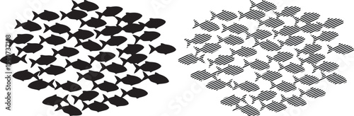 Geometric patterns of fish scales in contrasting arrangements on black background