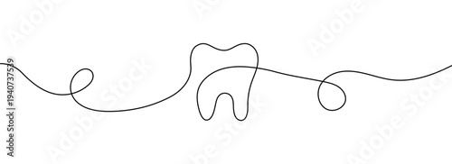 Continuous line tooth icon. Minimal one-line dental symbol. Vector illustration isolated on white background