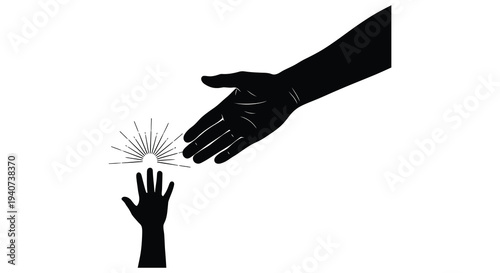 A helping hand reaches down towards another attempting connection and support depicted as a striking silhouette high quality professional detailed modern