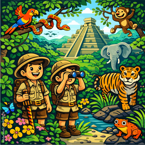 Jungle Explorer Adventure Cartoon Illustration
