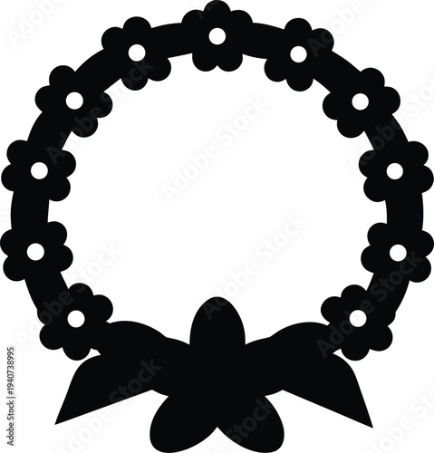 may day flowers wreath silhouette vector illustration on transparent background