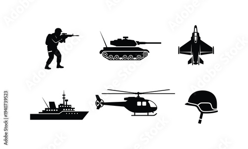 Silhouette icons depicting various military vehicles and equipment