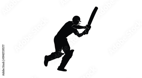 A dynamic cricket player prepares to hit a ball with power and focus captured in silhouette high quality professional detailed modern