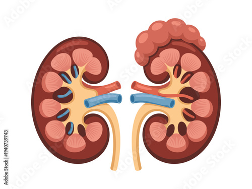 Human kidneys with healthy and diseased sections.
