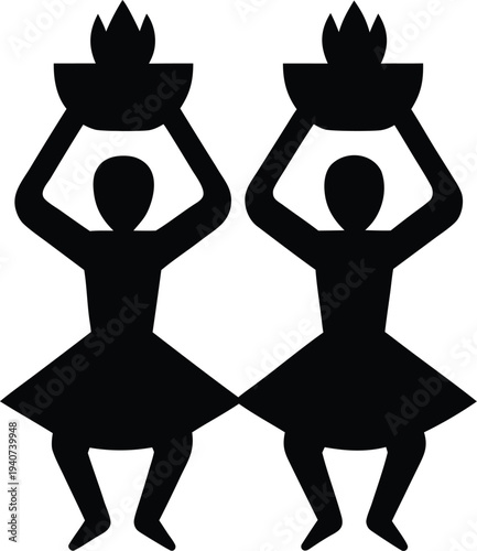 dhunuchi dance durga puja silhouette vector illustration on transparent background